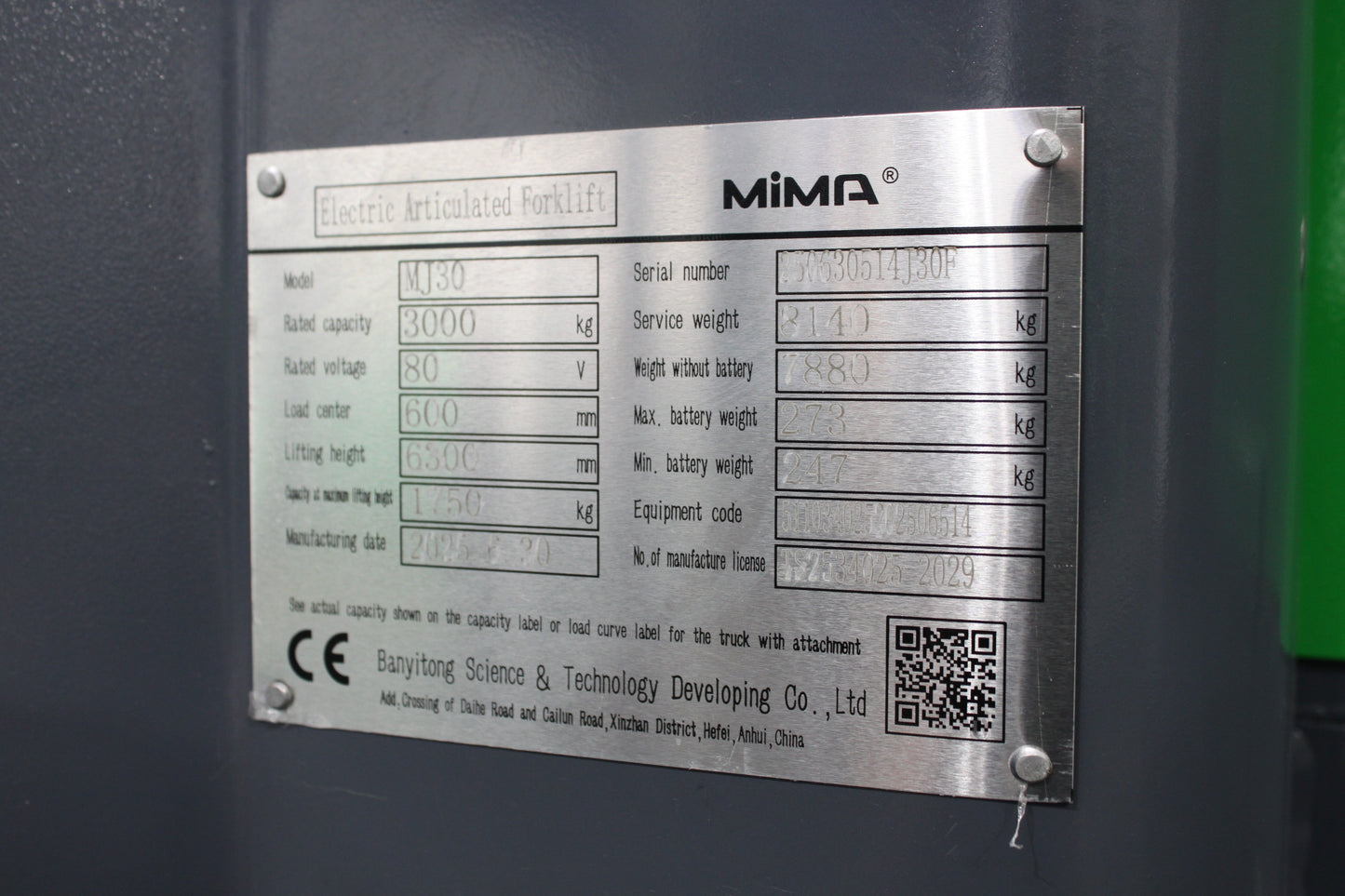 Mima mj30 3t articulated electric forklift | Vna, 210° swing, lithium power