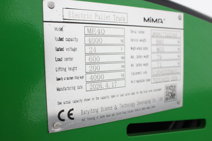 MiMA ME40 4.0Ton Heavy Duty Lithium Electric Stand-on Pallet truck
