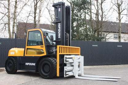 Hifoune FD10T 10T diesel forklift with full cab & rotator clamp | Triplex mast