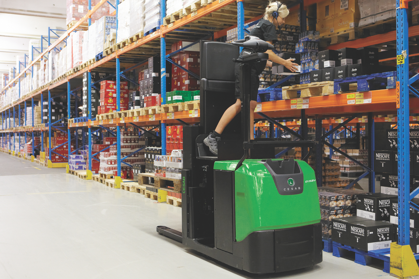 CESAB O112 & O112P Low-Level Order Pickers – 1200kg Capacity | Electric Stand-On Trucks with Fork Lifting for Heavy Goods Picking